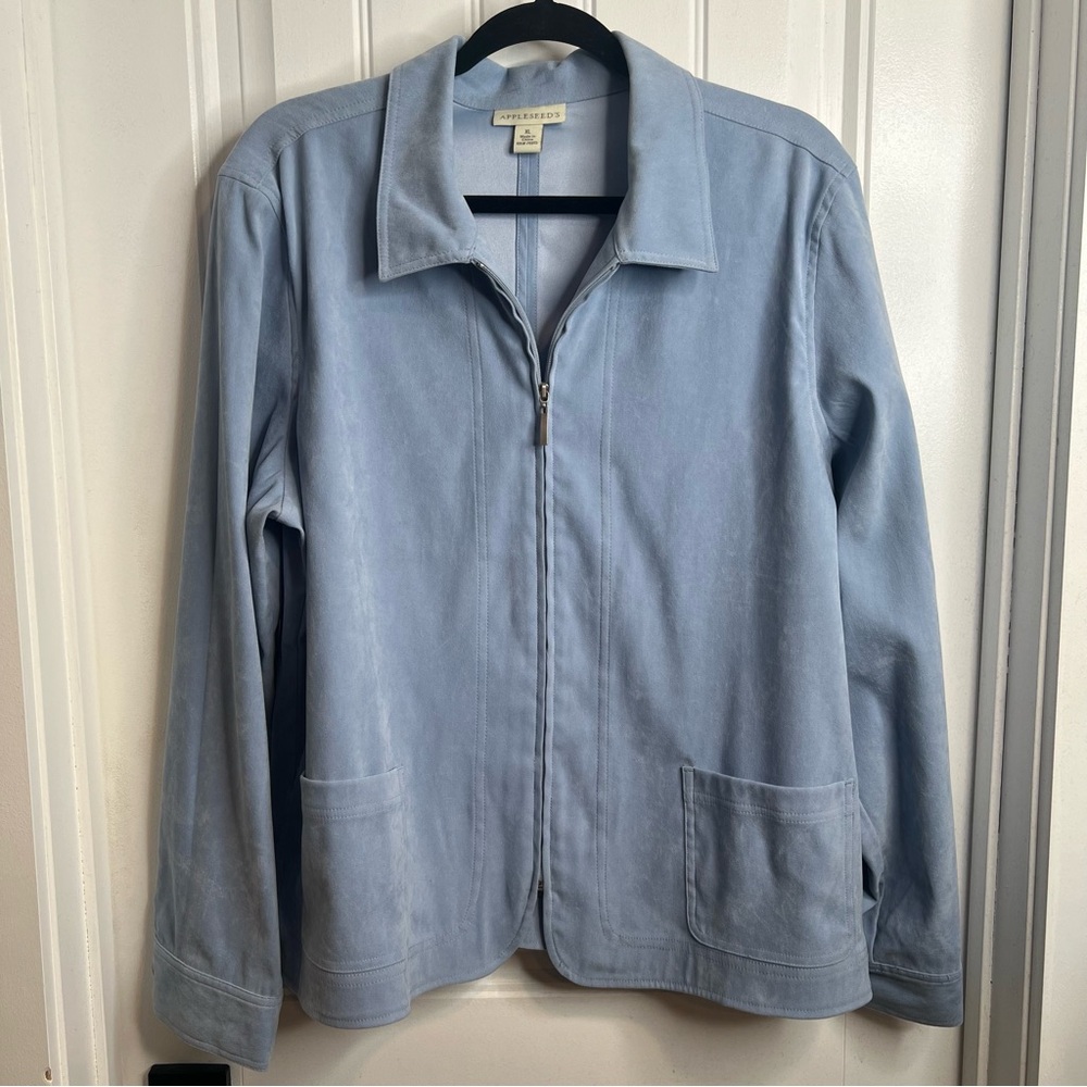 Appleseed's Light Blue Faux Suede Front Patch Pocket Zip Front‎ Blazer. Size XL.